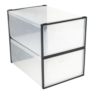 Modular Clear Foldable Eco-Friendly Shoe Organizer Stackable Plastic Storage Boxes with Secure Lids for Sneakers & Home Closet