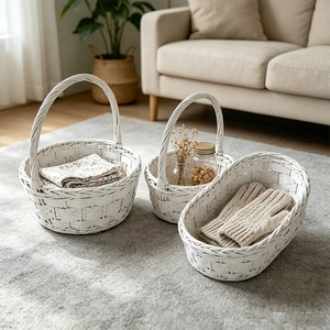 Round Woven Storage Basket With Reinforced Rim Perfect for Vegetable Harvesting Craft Supply Organization and Shelf Styling