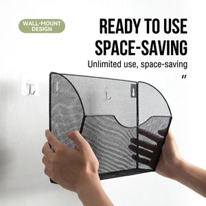 Wall-Mounted Metal Mesh Storage Rack & File Organizer Punch-Free Office A4 Document Shelf Simple Style