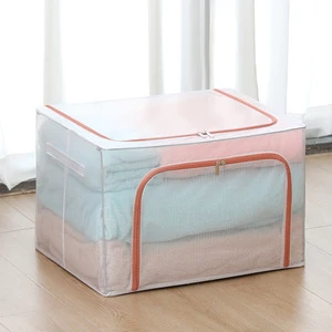Foldable Rectangular Chinese Style Fabric Clothing Storage Box Bag 60L-70L Capacity Multi-Purpose Household Clothes Storage