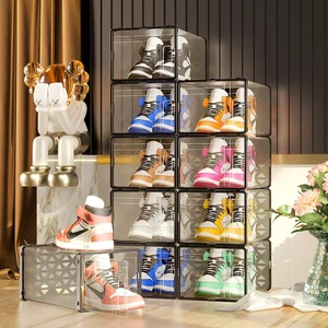 Plastic Storage Transparent Thickened Shoe Boxes Stacking Sneaker AJ Display Clear Drawer Foldable Organizer Custom Shoe Box