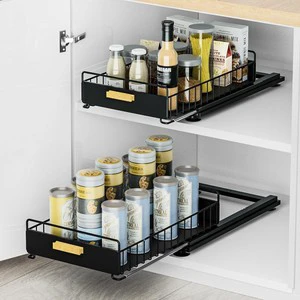 2 Pack Iron Pull Out Cabinet Organizers Expandable Slide Out Drawers for Kitchen Bathroom Under Sink Storage