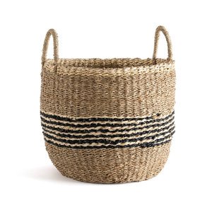 Decorative Sustainable Seagrass Basket Handbraid Eco Friendly White Raffia Straw Storage Hamper Baskets