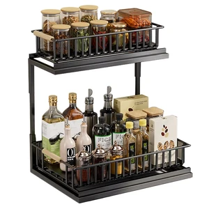 OEM/ODM 2-Tier Sliding Cabinet Organizer Pull Out Kitchen Sink Accessory Drawer with Spice Storage Metal Material