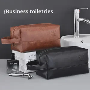 PU Men's Lightweight Durable Minimalist Bathroom Toiletry Bag Business Travel Portable Kit Storage Large Capacity High-End
