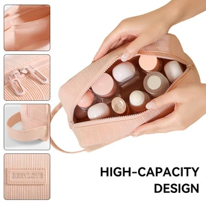 Capacity Eco-Friendly Durable Corduroy Fashion Medium Portable Storage Bag Zipper Closure Travel Cosmetic Wash