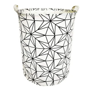 Durable Handle Double-Tier Round Woven Fabric Baskets for Laundry and Clothing Storage Standing Type Bathroom Bags