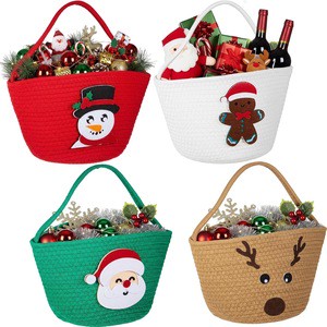 Xmas Woven Cotton Rope Basket Empty for Gifts Decor Storage with Handle for Baby Showers Snack Storage Decor Party Supplies Gift