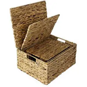 Set 3 Handwoven Water Hyacinth Vietnam Basket Stylish Modern Kitchen Storage Laundry Organization Eco-Friendly Multifunction