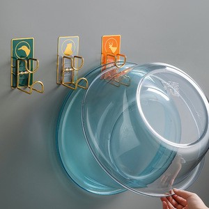 Single-Tier Wall-Mounted Iron Basin Storage Rack for Bathroom Kitchen Strong Adhesive Hooks No-Drill Design Modern Multifunction