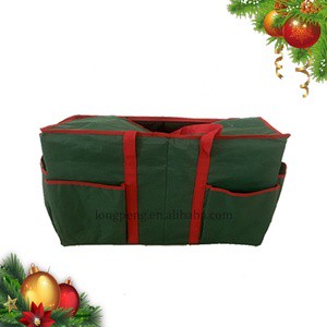 Factory Custom Made Double Handles Design Tear Resistant Oxford Fabric Christmas Glass Ball Ornament Wreath Storage Container