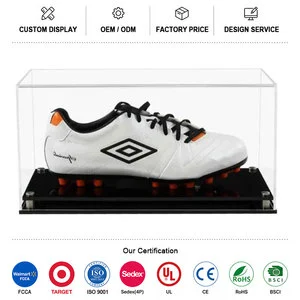 Factory Custom Acrylic Display Box For Football Boots Clear Display Case For A Single Football Boot With A Modern Acrylic Base