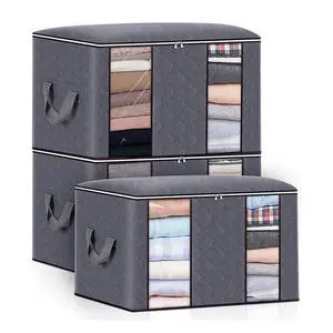 90L Large Storage Bags Clothes Storage Bins Foldable Closet Organizer Non Woven Collapsible Storage Box