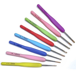 8Pcs Knitting Tool Set with Fine Gauge Sweater Needles, Lace Crochet Hooks & Soft Printed Handle Hooks, OPP Bag Packed