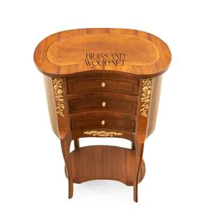 Classic Oval Wooden Chest of Drawers with Gold Bronze Details French Style Luxury Bedside Storage Cabinet