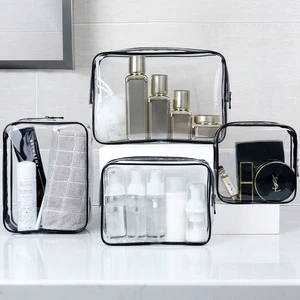 Wholesale Water Resistant Clear Large Capacity Travel Toilet Bag Organizer Zipper Closure PVC Cosmetic Bag with Logo