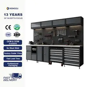 Heavy Duty Garage Cabinet System With Pegboard Workbench Wall Storage Rolling Tool Chest For Equipment Maintenance Shop