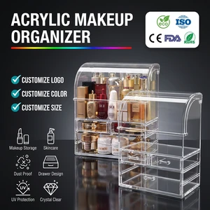 Clear Acrylic Makeup Organizer Cosmetics Storage Box Skin Care Large Layered Plastic Round Cosmetic Organizer Rectangle