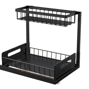 Pull Out Kitchen Organizer Sliding Storage Rack for Under Sink Cabinet Countertop Spice and Supplies Organization