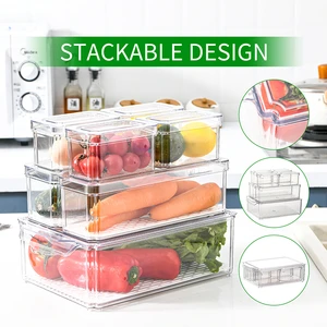 Stackable Refrigerator Organizer Bins with Handles Clear Acrylic Fridge Storage Box for Fruit Vegetable Meat Kitchen Pantry