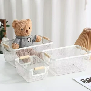 Multipurpose Wire Mesh Storage Basket Wood Handle