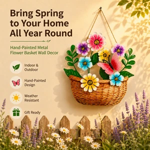 Bring Spring To Your Home All Year Round Hand-Painted Metal Flower Basket Wall Decor