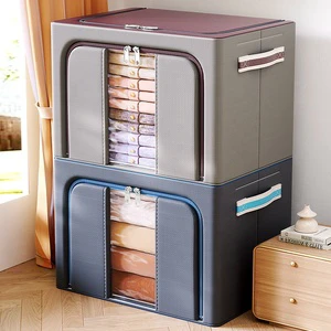 Cloth Steel Frame Folding Fabric Storage Box Bins Organizer For Clothes Boxes Basket Bedding Storage Bag