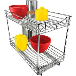 Pull Out Cabinet Organizer Slide Out Drawer Welded Aluminum Wire Basket Pantry Shelves 2 Tier Low Tariffs SIMPLY Brand