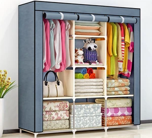 Modern Portable Clothing Storage Holder Four Layers Wood Plastic Non-Woven Fabric Waterproof Dustproof Reinforced Standing Rack