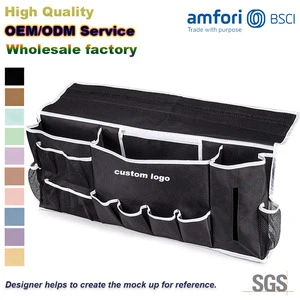 Custom Logo Large Capacity Hanging Bedside Storage Bag Folding Bed Sofa Armrest Organizer Waterproof Bedside Storage Caddy Bag
