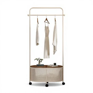Portable Metal Coat Rack Floor-Standing Bedroom Home Multi-Functional Entryway Clothes Hanger Room Storage Shelf All-in-One
