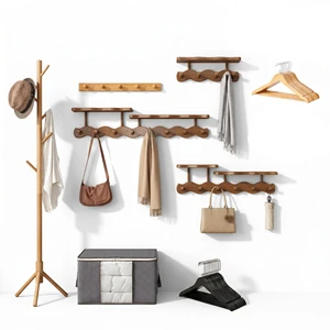Modern Heavy Duty Wall-Mounted Wooden Coat Rack-Space-saving Living Room Storage Organizer for Clothing