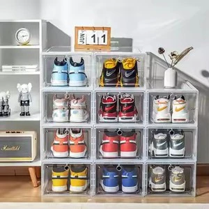 Compact Durable Plastic Shoe Box Magnetic Suction Transparent Dust-Proof Stacked General Display-Type Modular Shoe Box
