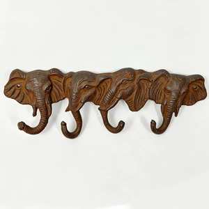 Vintage Cast Iron Four Head Elephant Hook Wall Mounted Storage Rack American Countryside Creative Animal Decoration Craft Gift
