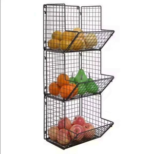 Detachable 3-Tier Metal Iron Wire Mesh Daily Kitchen Storage Basket Wall-Mounted Hanging Eco-Friendly Powder Coated