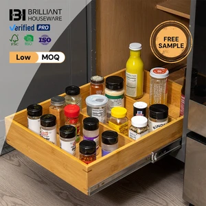 BH Sliding Bamboo Wood Storage Rack Organization Pull Out Cabinet Drawer Organizer