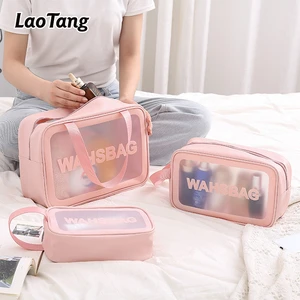 Wholesale Custom logo PVC Transparent Clear Foldable Durable Zipper Organizer Cosmetic Bag Travel Toiletry Wash Pouch Bag