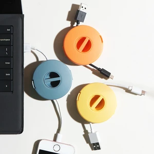 Portable Charger Cord Holder Round Storage Cable Winder Retractable Cable Management Flexible USB Wire Cord Storage Reel Box