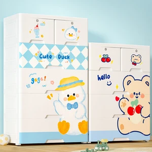75cm Wide Multi Layer Cartoon Drawer Storage Cabinet Kids Portable Wardrobe Toy Clothes Organizer PP Plastic Storage Cabinet