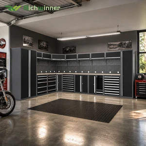 RW Heavy Duty Modular Steel Garage Cabinet Set L-Shaped Professional Workshop Storage System With Integrated Workbench Bench
