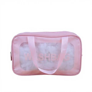 Portable Fashion Ins Cosmetic Bag Wash Bag Waterproof Transparent PVC Frosted Zipper Letter Bath Swimming Storage Bag Double