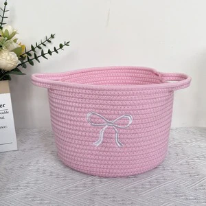 Cotton Rope Woven Storage Basket Living Room Bedroom Snack Candy Basket Cosmetic Storage Bin Woven Bow Storage Bin