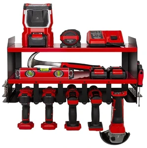 Garage Heavy Duty Wall Mounted Rack With Hand Tool Storage Shelf & 5 Drill Storage Slots Car Cleaning Tool