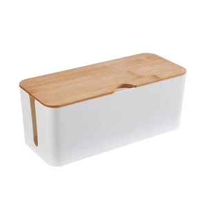 Bamboo Lid USB Cable Wires Management Socket Electric Desktop Organizer Cord Wire Storage Cable Management Box