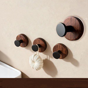 Nordic Style Minimalist Black Walnut Wooden Suction Hook Eco-friendly Wall Hanger for Kitchen & Bathroom Coat Rack
