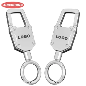 XXH-M041 Silver Full Metal Retractable Key Reel Backpack Carabiner Alloy Badge Holder With Convenient Quick Release Key Ring