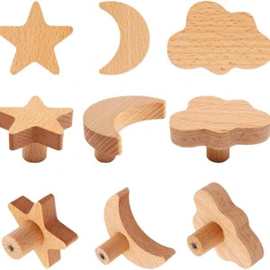 Nail-Free Creative Solid Wood Wall Hook with Cute Animal Design Stars and Moon Hanging Clothes for Coats Bathroom Kitchen Use