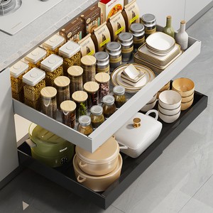 Adjustable Steel Kitchen Cabinet Organizer with Slide Out Tray No Installation for Drawer Kitchen Cabinet Organizer