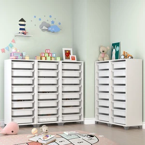 White Dresser Wooden Children Toy Storage Kid Closet Organizers Cabinet With 8 Plastic Bin