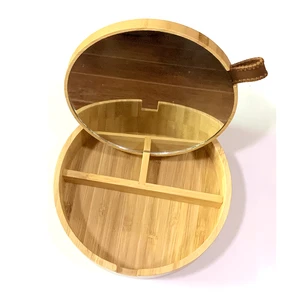 Portable Bamboo Makeup Cosmetics Storage Organizer Box with Mirror for Vanity Counter or Bathroom